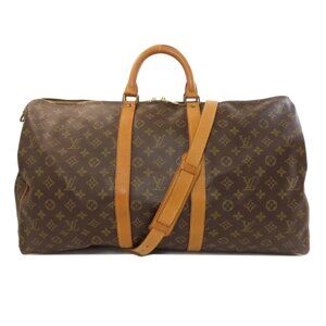 LOUIS VUITTON Brown Monogram Keepall Bandouliere 55 Boston Bag